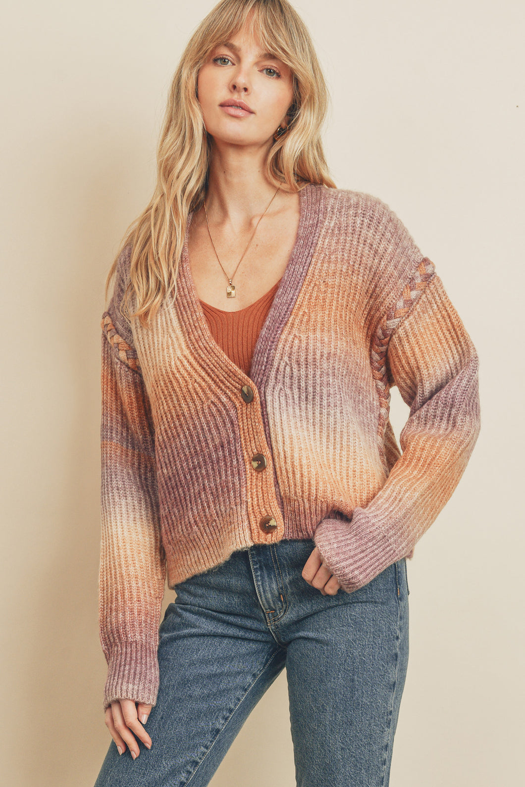 Ombre Dutch Braid Cropped Sweater