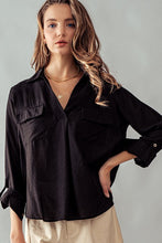 Load image into Gallery viewer, Black Pocketed Blouse
