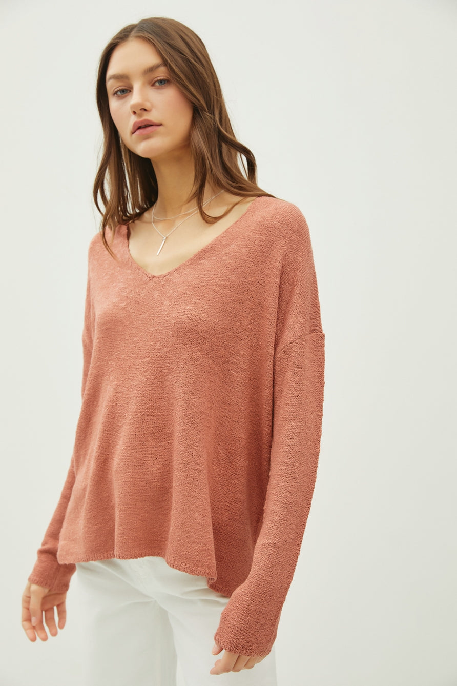 Marsala Heathered Long Sleeve Sweater