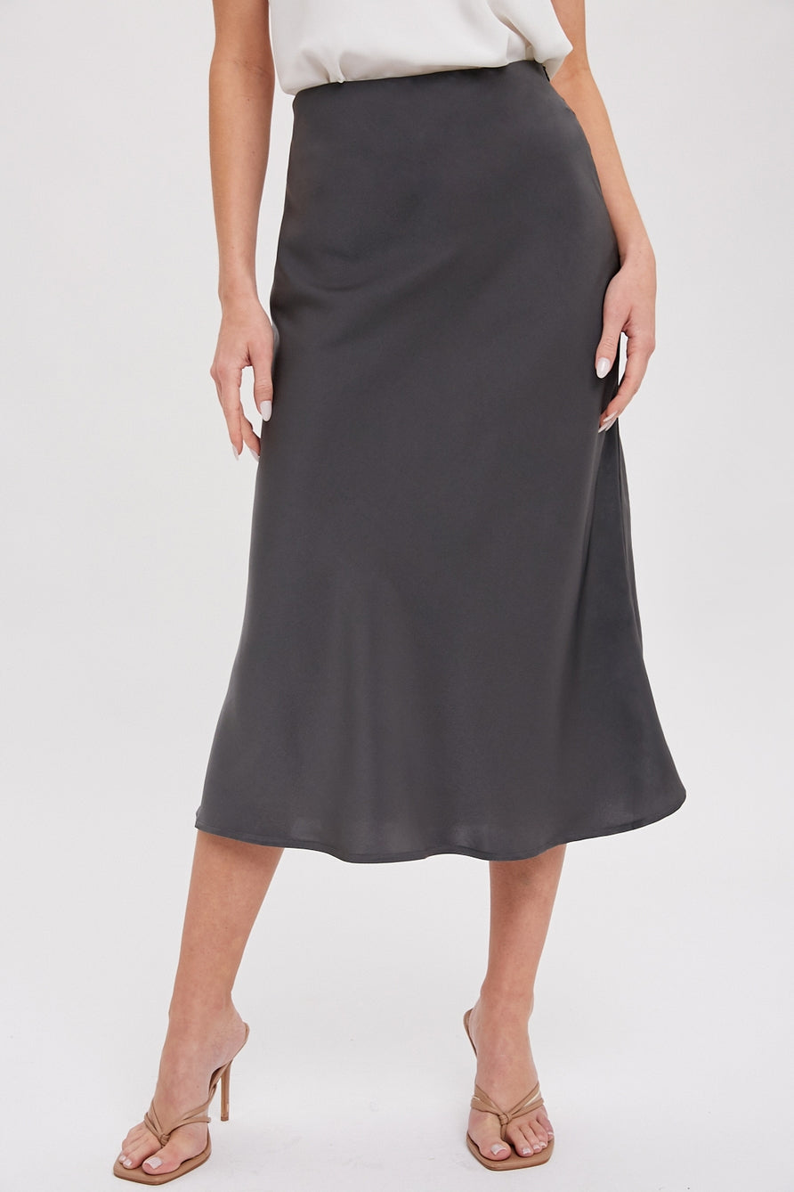 Ash Satin Midi Skirt