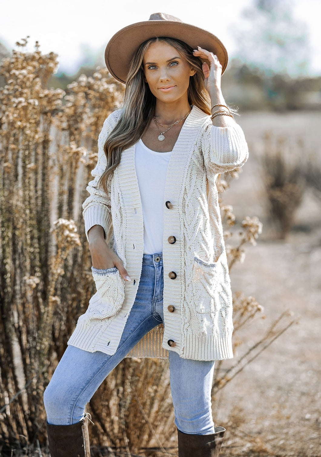 Oversized Cable Knit Button Up Cardigan