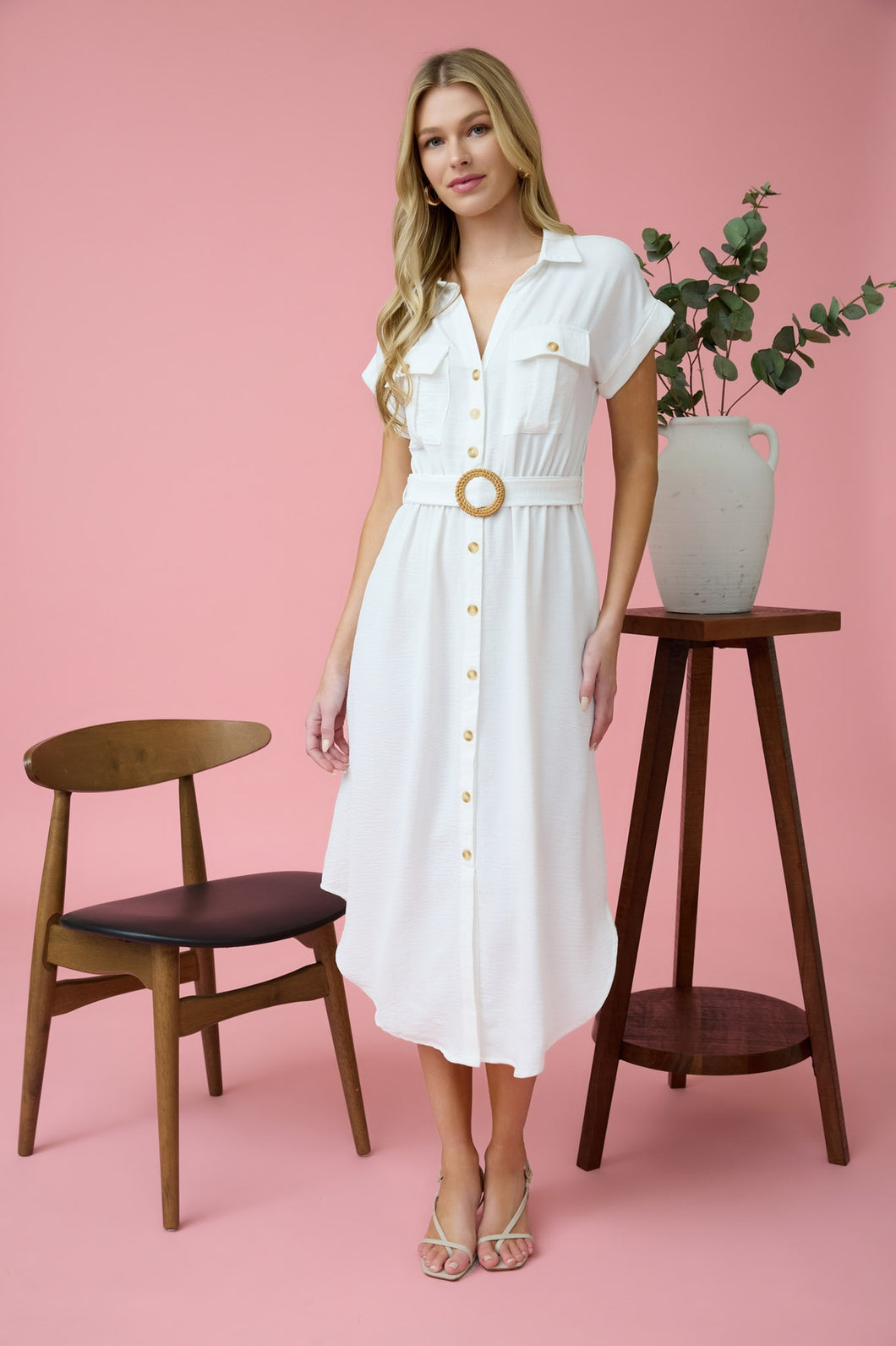 White Belted Dress