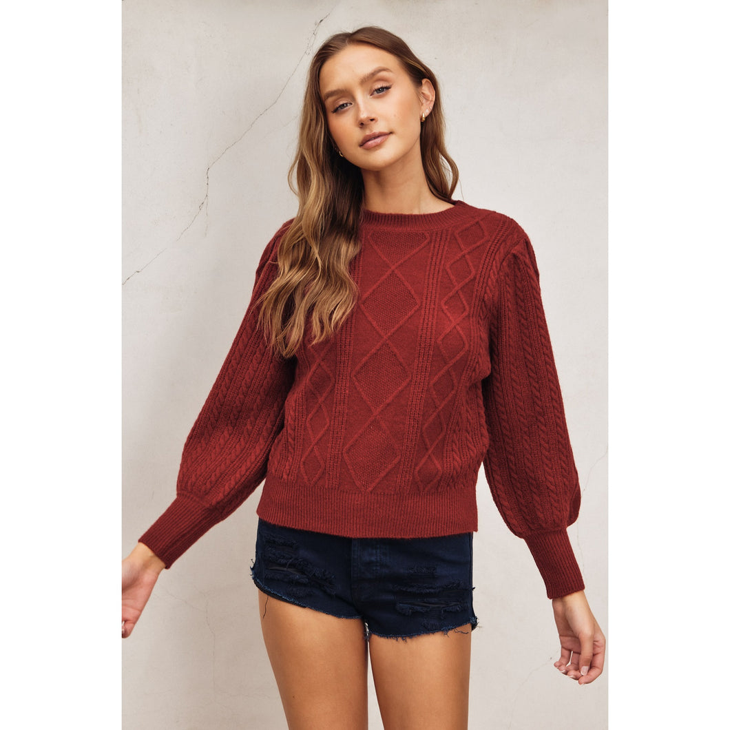 Claret Bubble Sleeve, Knit Sweater