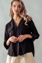 Load image into Gallery viewer, Black Pocketed Blouse
