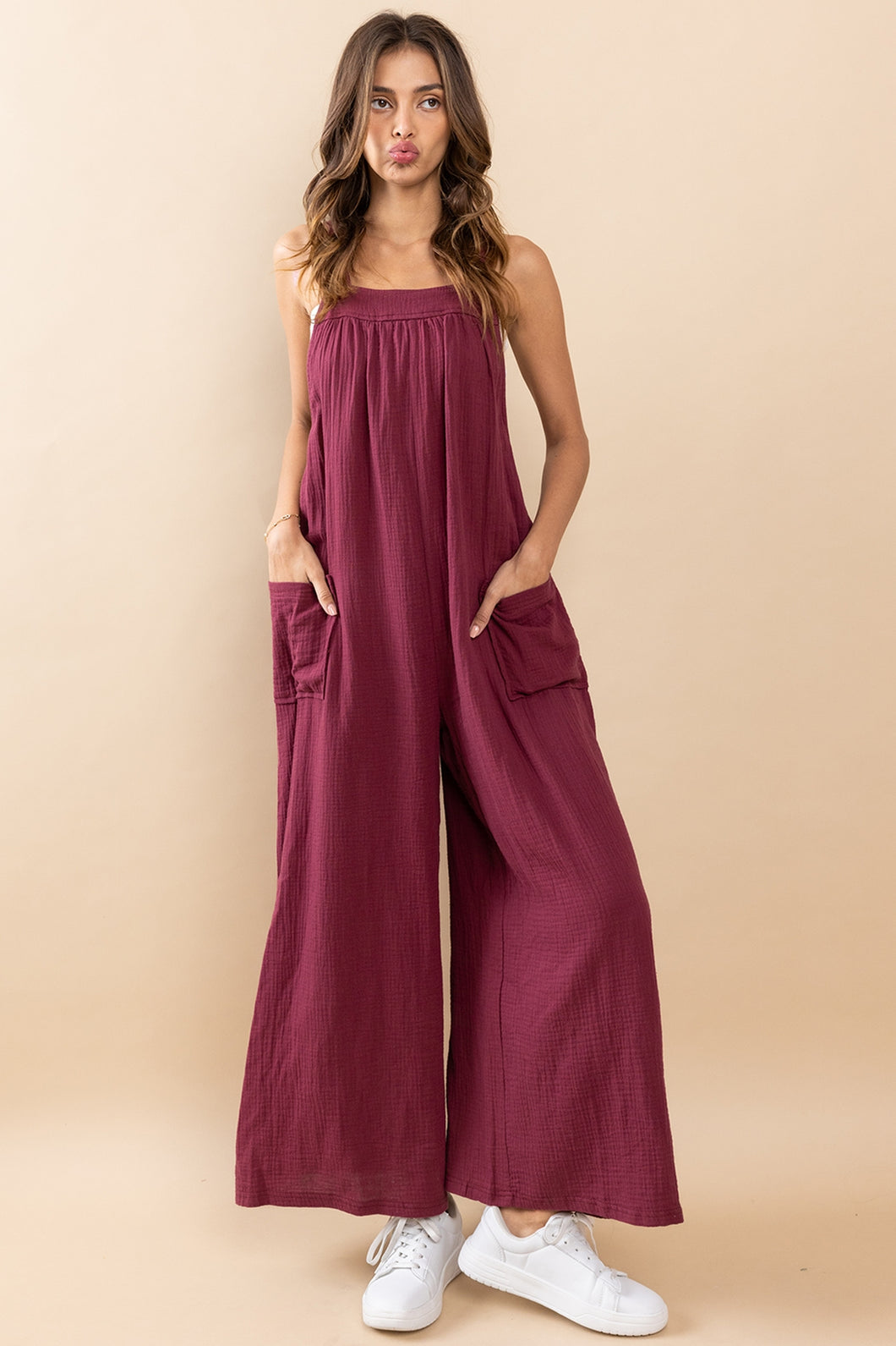 Burgandy Gauze Jumpsuit