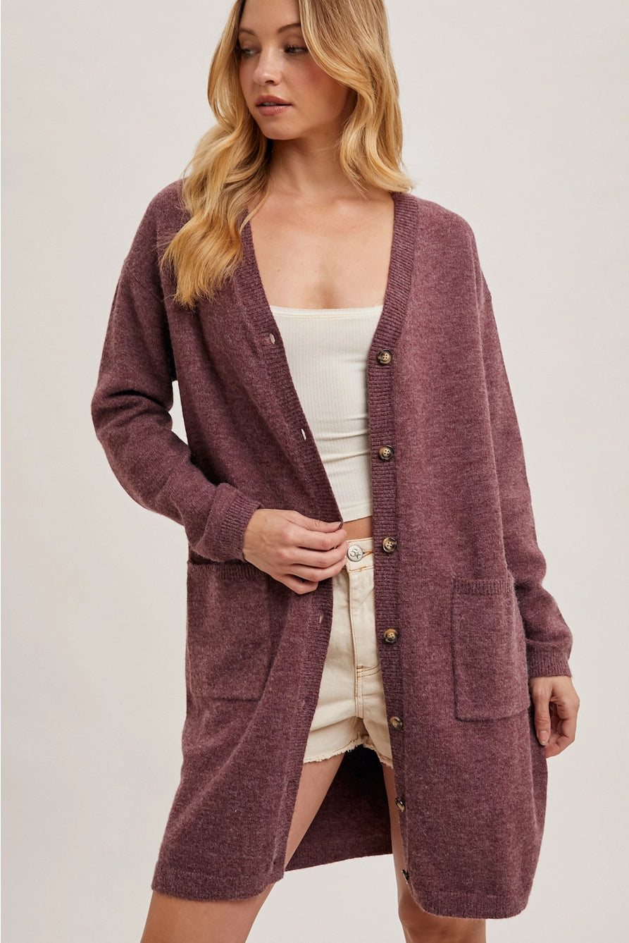 Button Down Long Line Cardigan